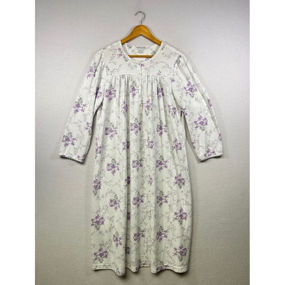 Miss Elaine Other - Miss Elaine Womens Nightgown Floral Print White Purple L Long Sleeve